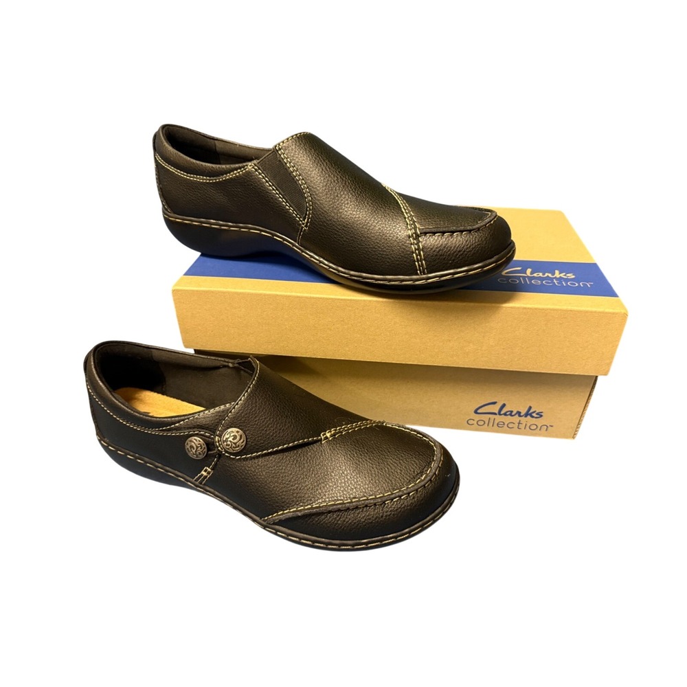 Clarks Ashland Lane Q Womens Black Leather Slip On Loafers Size 9.5 M 63064
